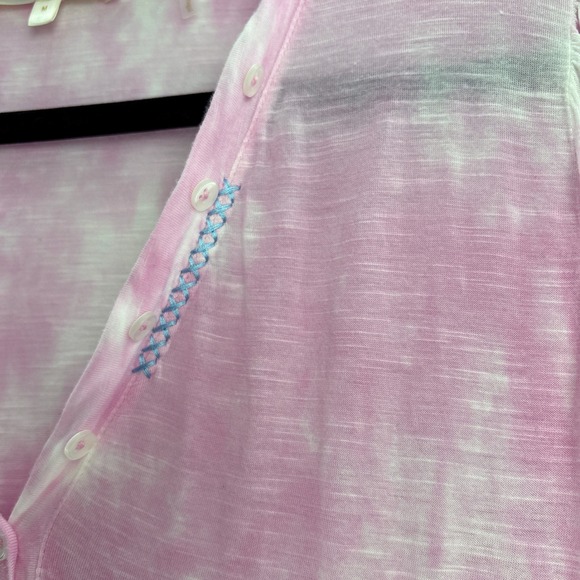 LoveShackFancy Tie Dye Sheer Lightweight Henley Top Women's Medium Pink - Picture 5 of 16